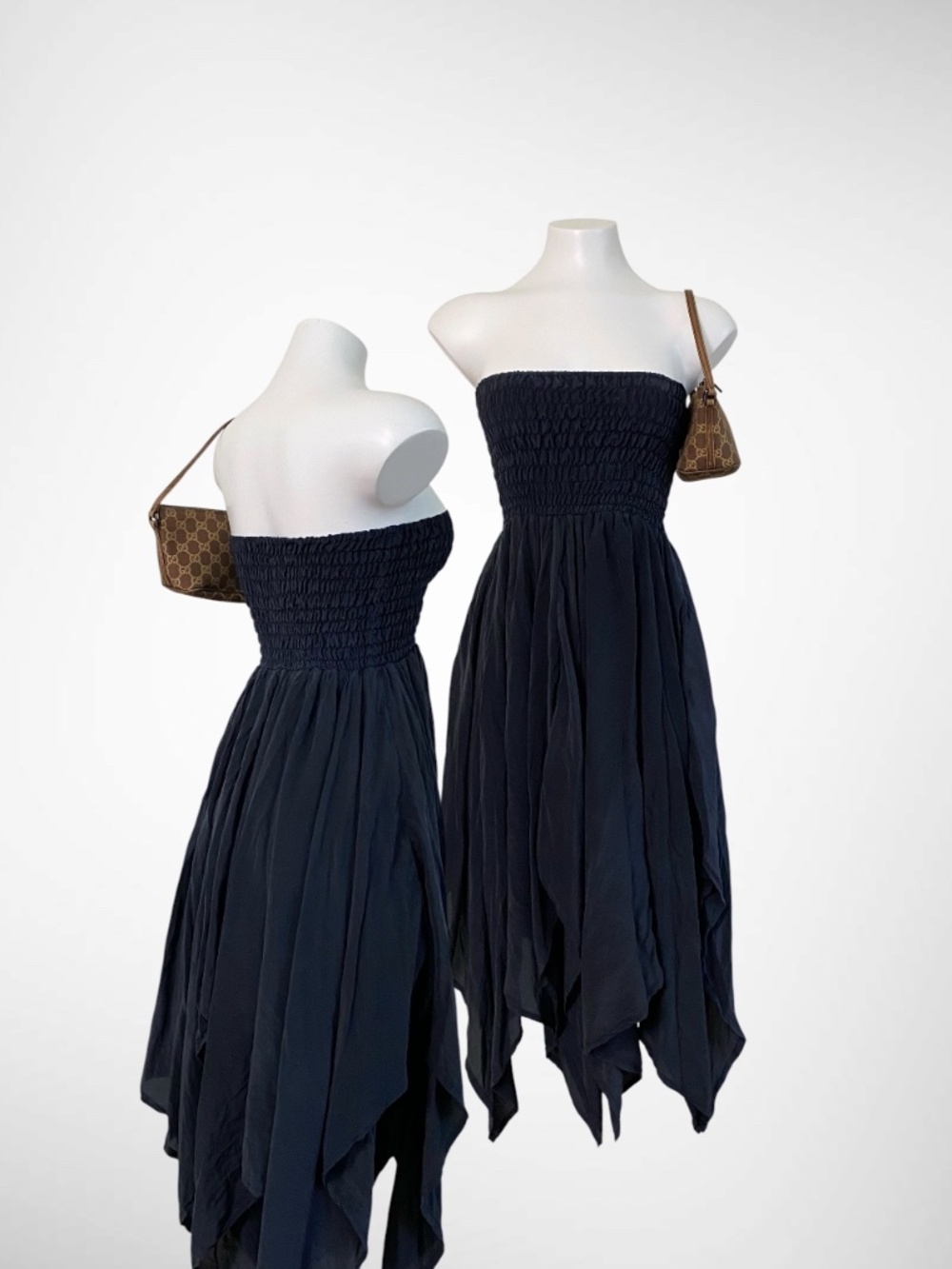 INDIE ELLA 100% Silk Recycled Sari Dress – Midnight Navy Boho Handkerchief Hem
